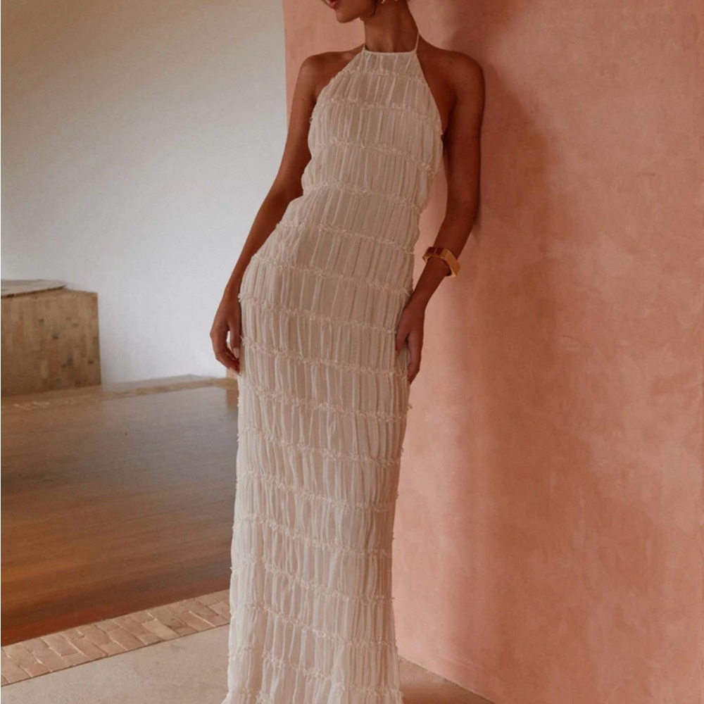 Elegant White Halter Maxi Dress